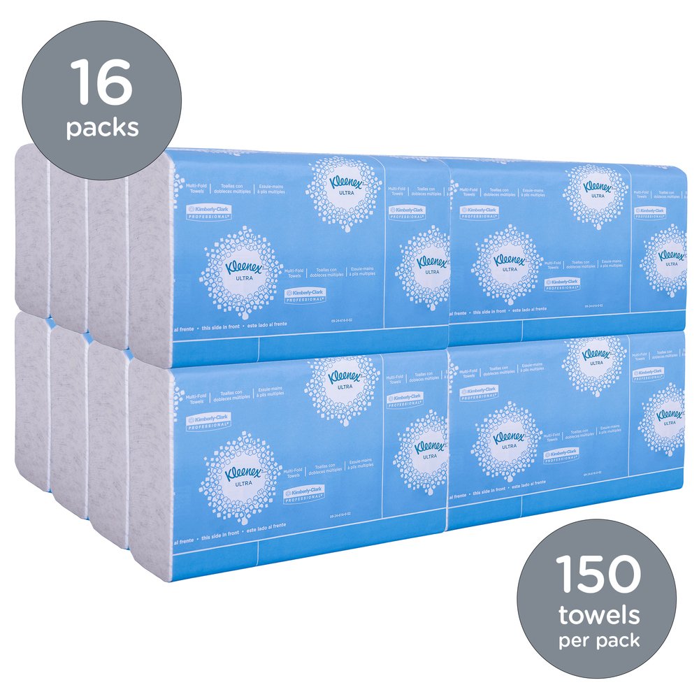 Kleenex® Reveal Multi-Fold Hand Towels (46321), 8” x 9.4”, For Kleenex® Reveal Countertop System Dispenser, White, 2,400 Towels / Case, 16 Packs of 150 Paper Towels - 46321