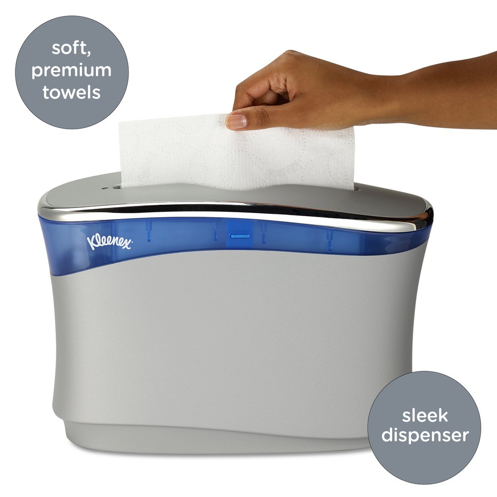 Kleenex® Reveal Multi-Fold Hand Towels (46321), 8” x 9.4”, For Kleenex® Reveal Countertop System Dispenser, White, 2,400 Towels / Case, 16 Packs of 150 Paper Towels - 46321