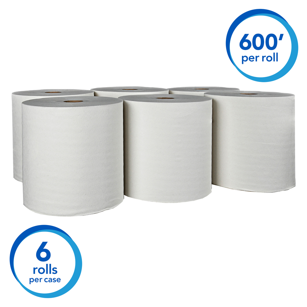 Kleenex® (formerly Scott® Essential Plus) Hard Roll Paper Towels (50606) with Premium Absorbency Pockets, White, 6 Rolls / Case, 3,600 feet - Same Kleenex® quality, now Scott® branded - 50606