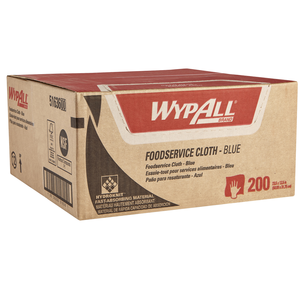 WypAll Foodservice Extended Use Reusable Cloths (51636), Quarterfold, Blue Cloths, 1 Box, 200 Sheets