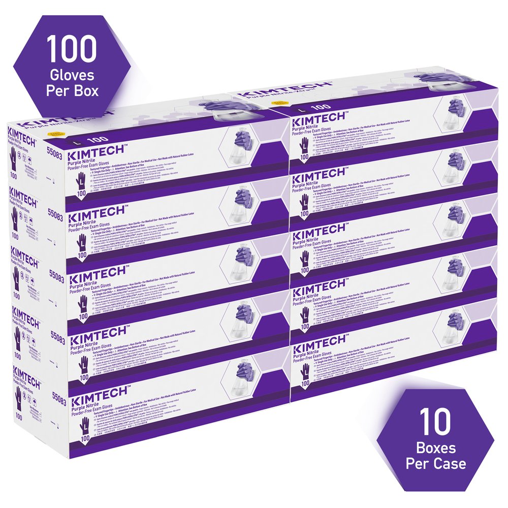 Kimberly-Clark™ Purple Nitrile™  Exam Gloves (55083), 5.9 Mil, Ambidextrous, 9.5”, Large, 100 Nitrile Gloves / Box, 10 Boxes / Case, 1,000 / Case - 55083