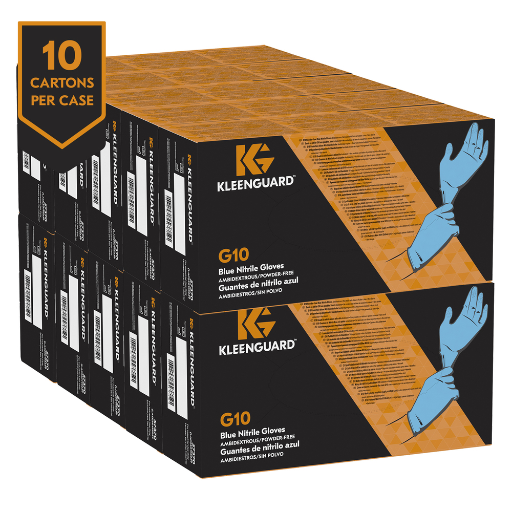 KleenGuard™ G10 Blue Nitrile Gloves (57373), Large, Powder-Free, 6 Mil, Ambidextrous, Thin Mil, 100 Gloves / Box, 10 Boxes / Case - 57373
