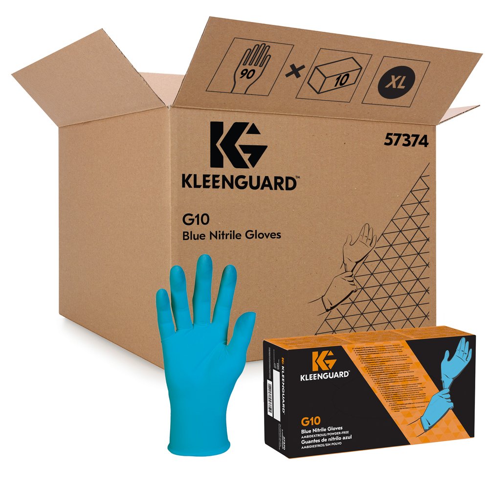 KleenGuard™ G10 Blue Nitrile Gloves (57374), Extra-Large (XL), Powder-Free, 6 Mil, Ambidextrous, Thin Mil, 90 Gloves / Box, 10 Boxes / Case