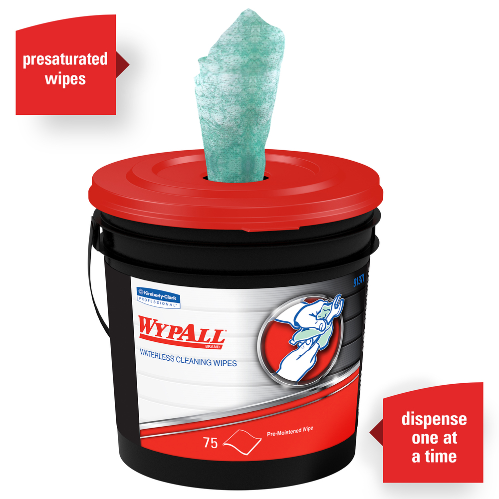 WypAll® Waterless Industrial Cleaning Wipes (91371), Heavy Duty Moist Wipers, 6 Containers / Case, 75 Sheets / Container - 91371