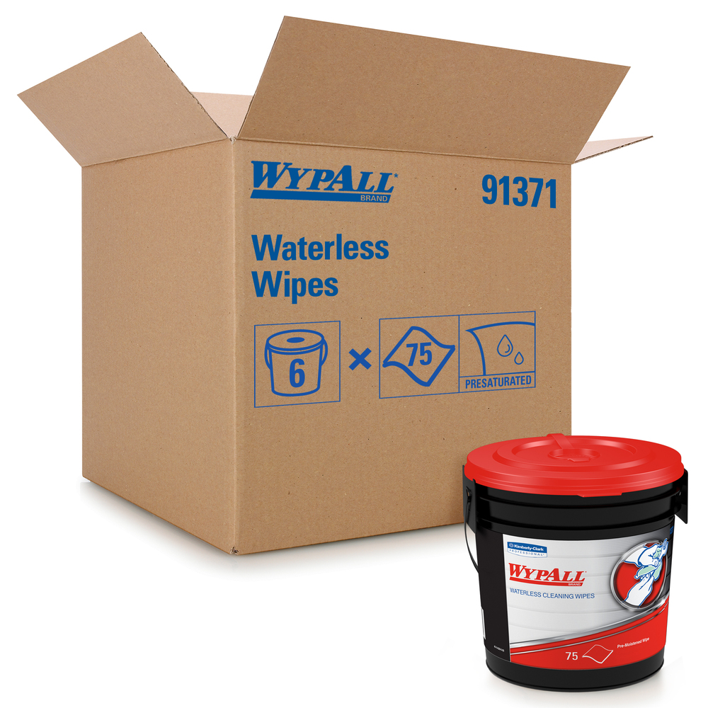 WypAll® Waterless Industrial Cleaning Wipes (91371), Heavy Duty Moist Wipers, 6 Containers / Case, 75 Sheets / Container