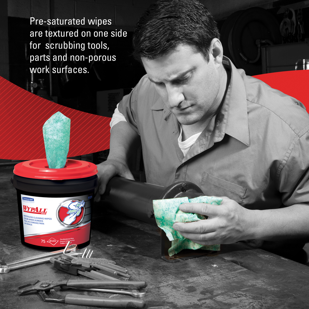 WypAll® Waterless Industrial Cleaning Wipes (91371), Heavy Duty Moist Wipers, 6 Containers / Case, 75 Sheets / Container - 91371