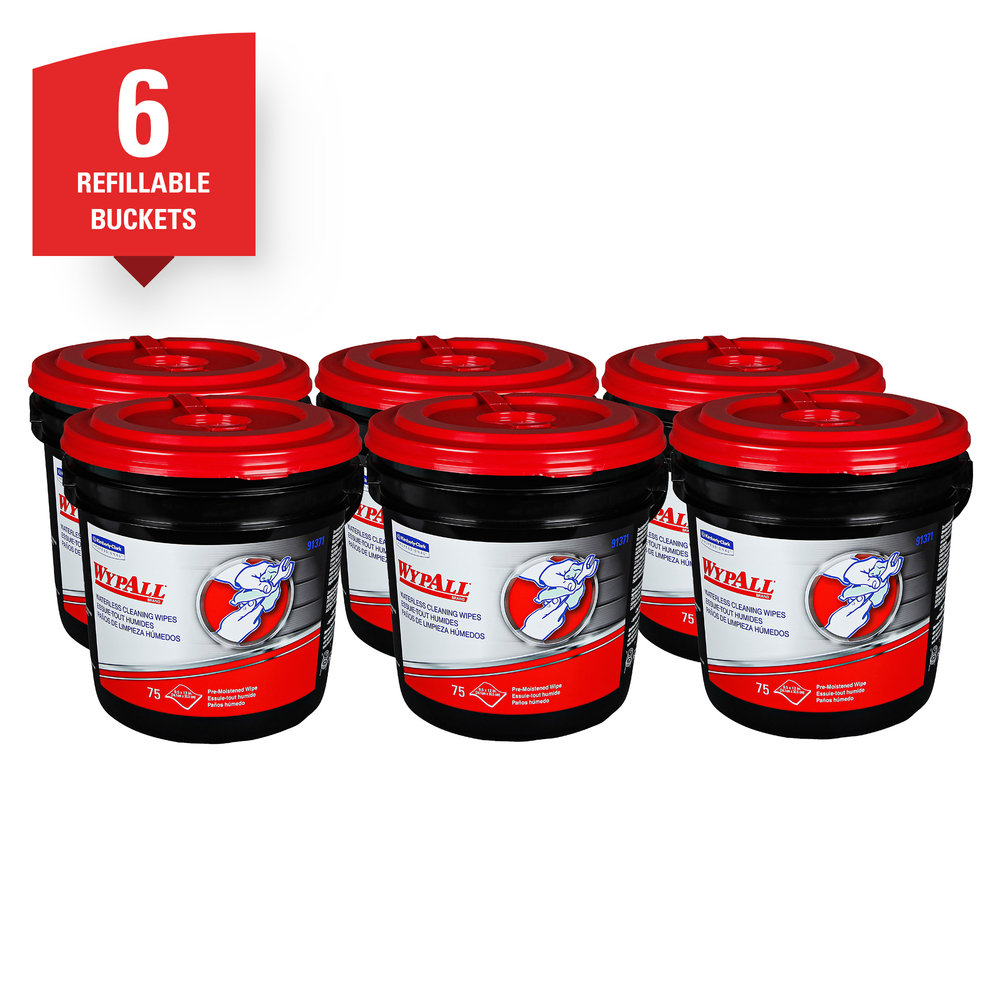 WypAll® Waterless Industrial Cleaning Wipes (91371), Heavy Duty Moist Wipers, 6 Containers / Case, 75 Sheets / Container - 91371