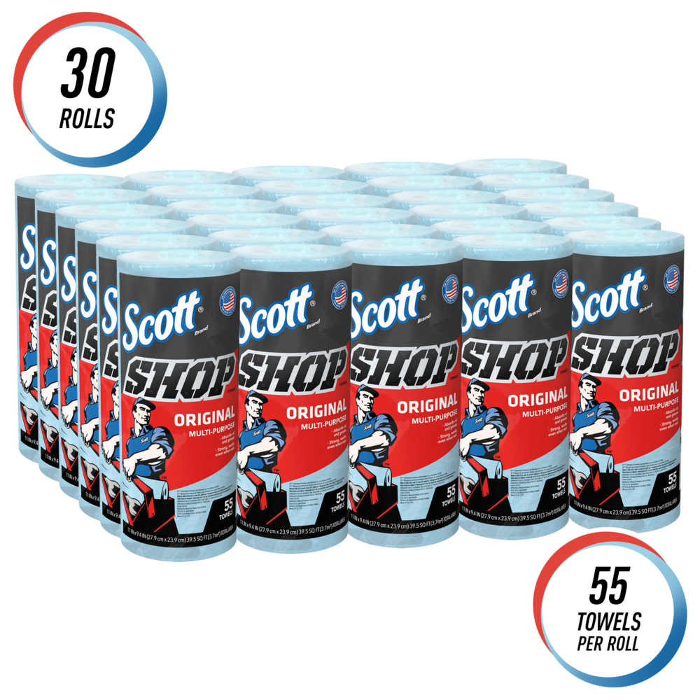 Scott® Shop Towels Original (75130), Blue Shop Towels, 1 Roll/Pack, 30 Packs/Case - 75130