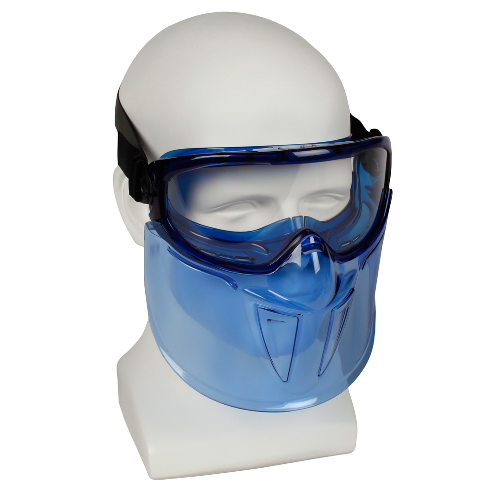 KleenGuard™ V90 “The Shield" Safety Goggles with Face Shield (18629), Clear Anti-Fog Lens with Blue Frame, 6 Pairs / Package - 18629