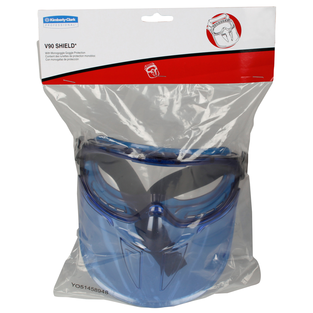KleenGuard™ V90 “The Shield" Safety Goggles with Face Shield (18629), Clear Anti-Fog Lens with Blue Frame, 6 Pairs / Package - 18629