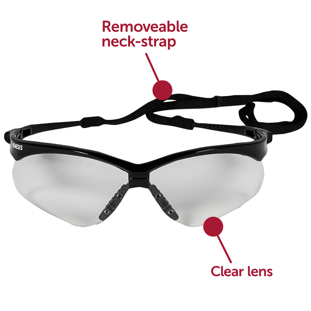 KleenGuard™ V30 Nemesis Safety Glasses (25676), Clear with Black Frame, 12 Pairs / Case - 25676