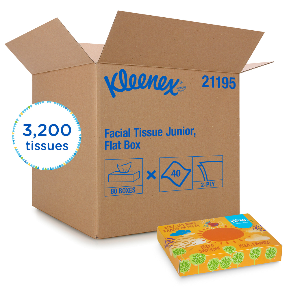 Kleenex® Professional Facial Tissue for Business (21195), Flat Tissue Boxes, 80 Junior Boxes / Case, 40 Tissues / Box
